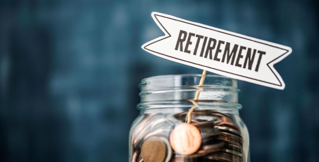 retirement label on jar of coins